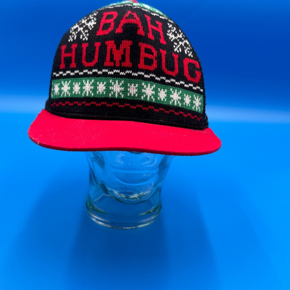 Bah Humbug Christmas Trucker Hat Red Black Knit Fair Isle Snapback Cap One Size